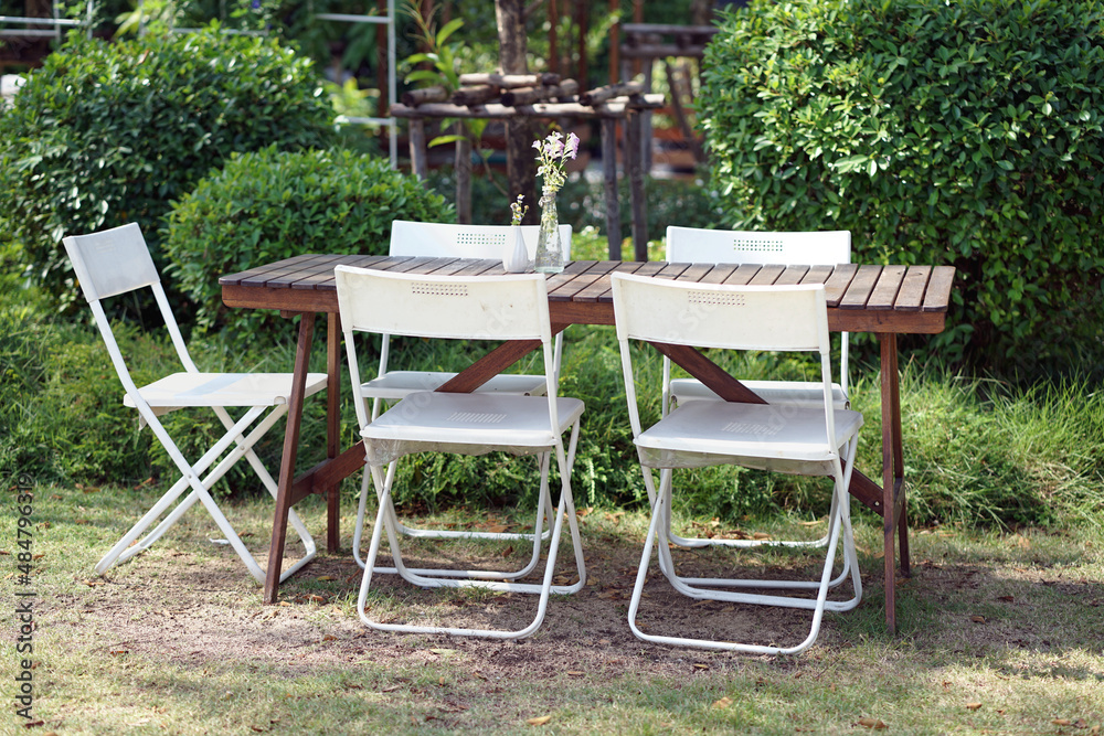 Chairs for relaxing in the outdoor garden.