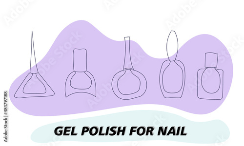 A set of jars for gel polish in lines. The silhouette of a nail polish jar. Objects and materials for a beauty and fashion salon. Vector illustration.