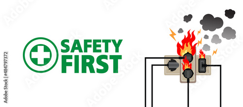 Power plug is full,Short circuit,Safety first,Vector design