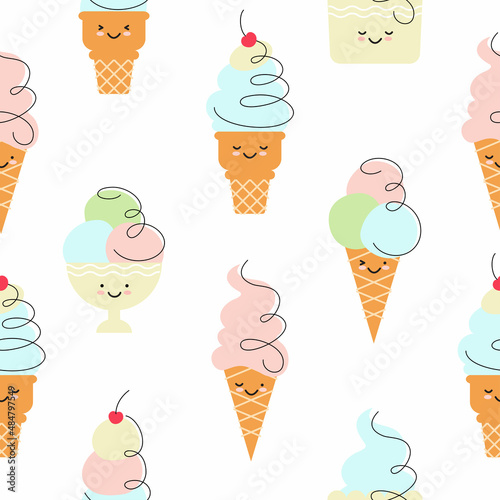 cute funny ice cream makes seamless pattern for kids