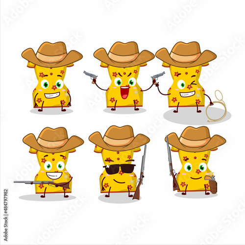 Cool cowboy yellow clothing of chinese woman cartoon character with a cute hat