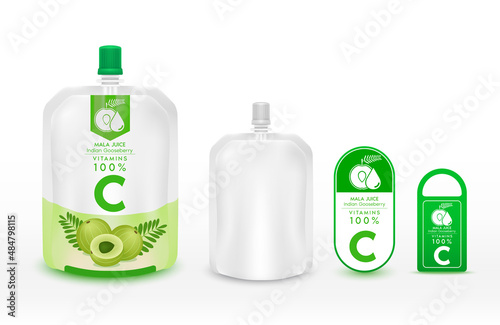Gooseberry juice vitamin C 100% Indian Gooseberry, Amla juice water drink organic healthy food. Logo in food packages and product plastic box packs realistic templates.  3D Vector illustration.