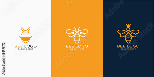 Inspire the bee and crown design logo with a simple line design style