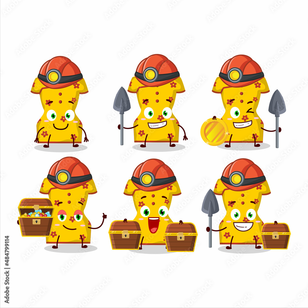 Fototapeta premium miners yellow clothing of chinese woman cute mascot character wearing helmet