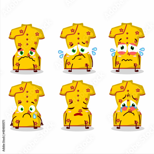 Yellow clothing of chinese woman cartoon character with sad expression