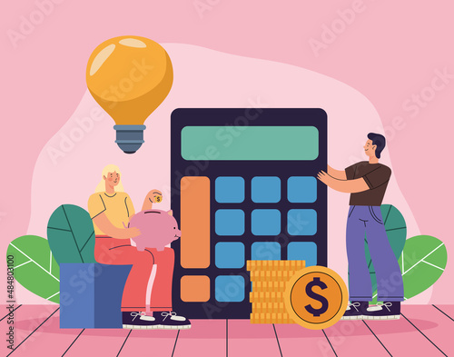 girl and boy with calculator