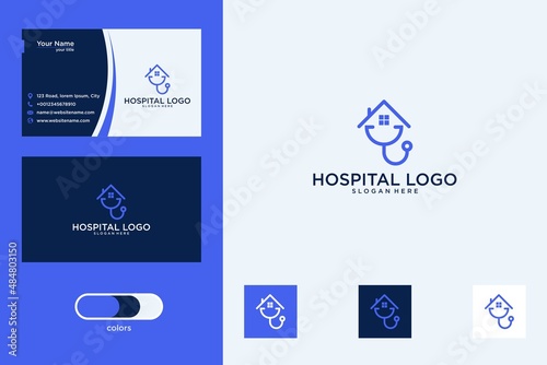 hospital with home line art logo design