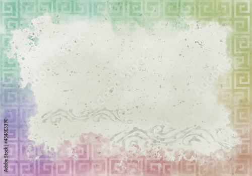 The background image of the smudging effect paint combined with traditional Korean patterns painted on Korean paper.