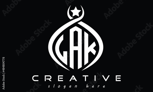 LAK three letters monogram curved minimalist initial logo design, geometric oval modern creative logo, vector template