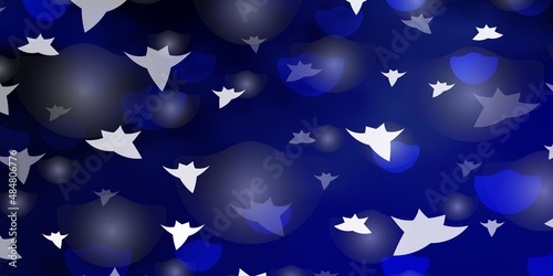 Dark BLUE vector background with circles, stars.