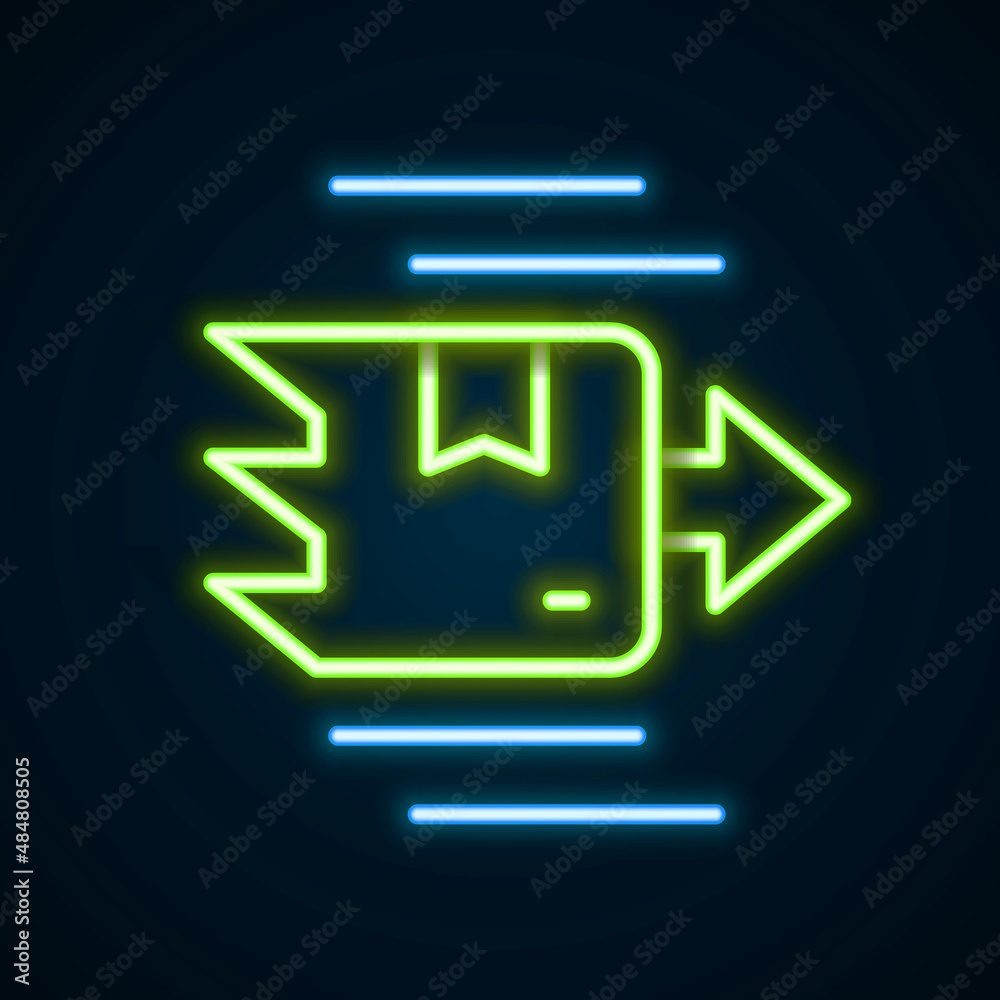 Glowing neon line Carton cardboard box icon isolated on black background. Box, package, parcel sign. Delivery and packaging. Colorful outline concept. Vector