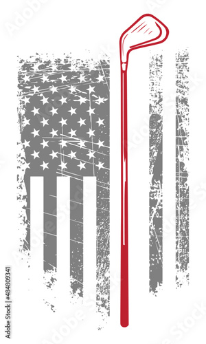 Vintage golfer t-shirt illustration with USA grunge flag. Golf t-shirt design vector. 
