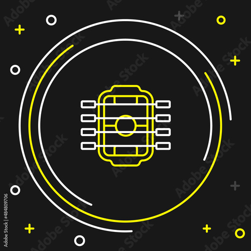 Line Table football game hobby or leisure icon isolated on black background. Sport team football players. Colorful outline concept. Vector