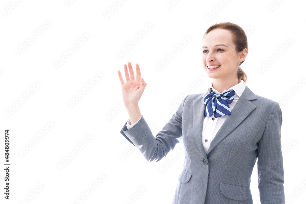 手をふる制服を着た留学生 手をふる制服を着た留学生