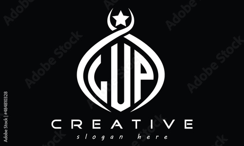 LUP three-letter monogram curved initial logo design, geometric minimalist oval modern creative logo, vector template