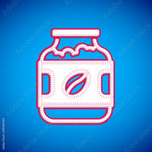 White Coffee jar bottle icon isolated on blue background. Vector
