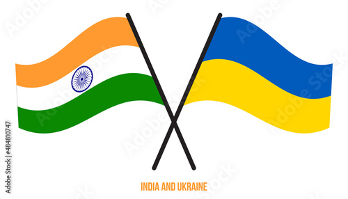 India and Ukraine Flags Crossed And Waving Flat Style. Official Proportion. Correct Colors.