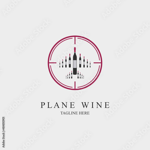 wine plane circle logo design template for brand or company and other