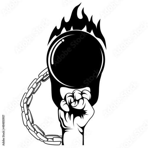 Kettlebell weight. Hand lifted kettlebell. rise hand with kettlebell for business, logo, tshirt, poster illustration