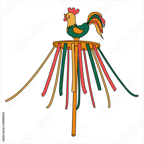 Carnival carousel with ribbons on a white background. Shrovetide festivities. EPS 10.