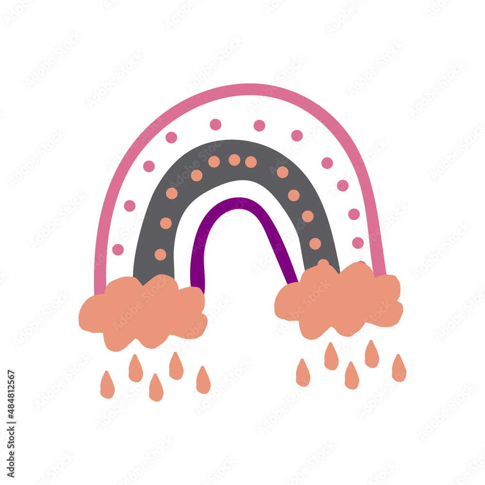 abstract rainbow with clouds and rain hand drawn in boho style. trending colors 2022. doodle. card, poster, icon, design decor element. abstract rainbow with clouds and rain hand drawn in boho style. trending colors 2022. doodle. card, poster, icon, design decor element.