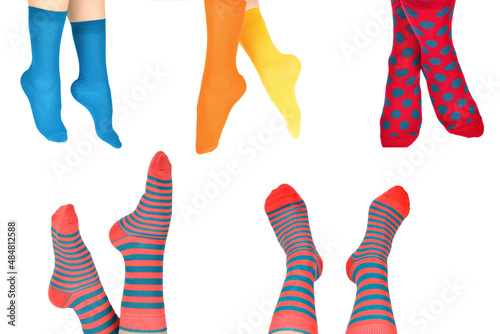 Woman in red socks isolated on white background. Top view.