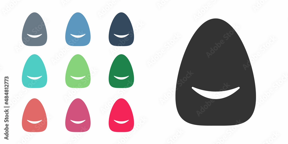 Black Pouf icon isolated on white background. Soft chair. Bag for the seat. Comfortable furniture armchair. Set icons colorful. Vector