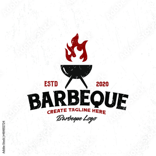 barbeque logo template with flame premium vector