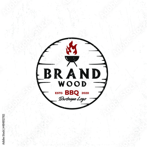 barbeque logo template with flame premium vector