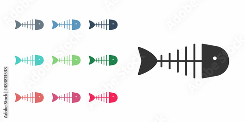 Black Fish skeleton icon isolated on white background. Fish bone sign. Set icons colorful. Vector