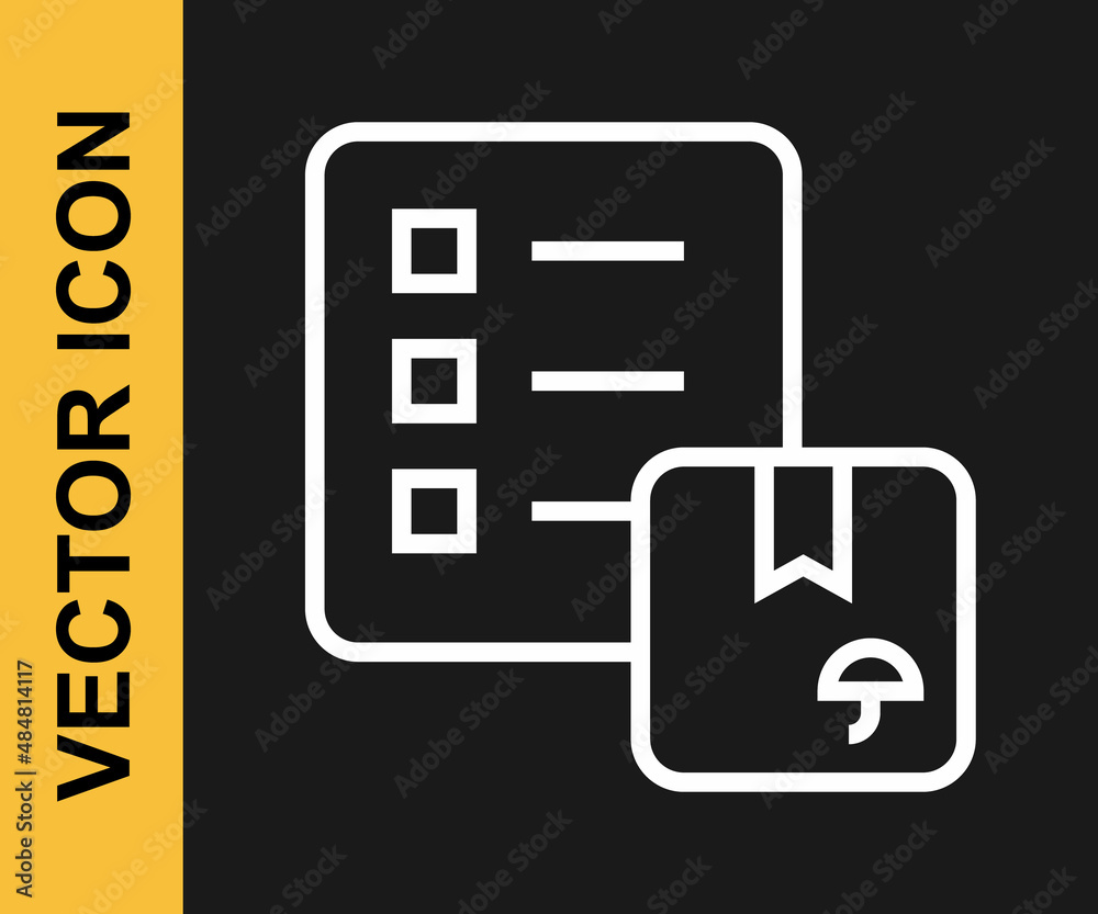 White line Verification of delivery list clipboard icon isolated on black background. Vector White line Verification of delivery list clipboard icon isolated on black background. Vector