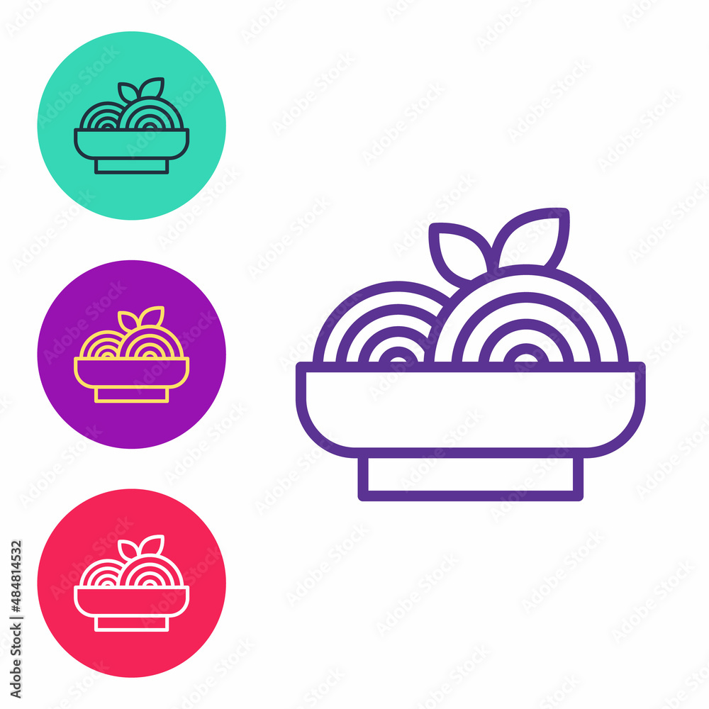 Set line Pasta spaghetti icon isolated on white background. Italian restaurant. Set icons colorful. Vector