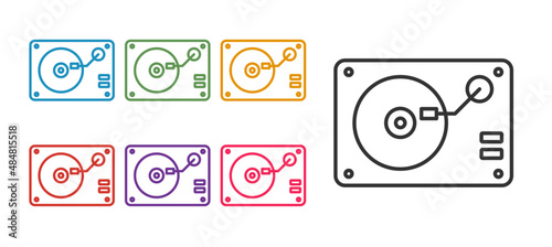 Set line Vinyl player with a vinyl disk icon isolated on white background. Set icons colorful. Vector