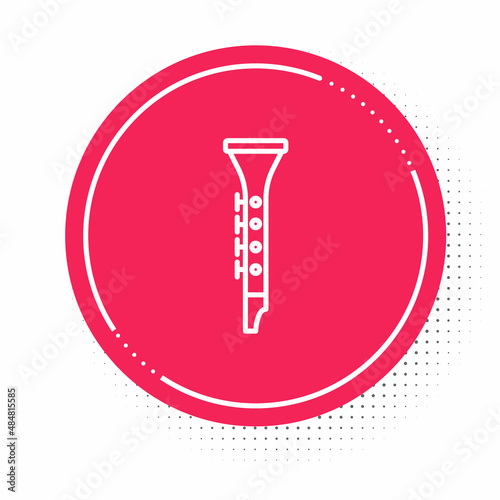 White line Clarinet icon isolated on white background. Musical instrument. Red circle button. Vector