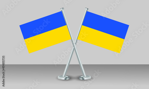 Crossed flags of Ukraine. Official colors. Correct proportion. Banner design
