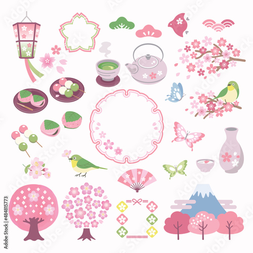 桜と春のお花見イラスト素材セット／文字なし