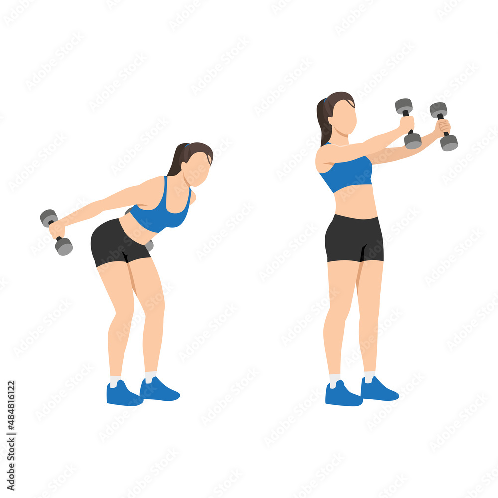 Woman doing dumbbell skier swing exercise. Flat vector illustration isolated on white background Woman doing dumbbell skier swing exercise. Flat vector illustration isolated on white background