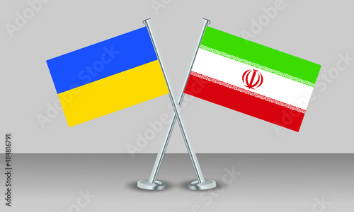 Crossed flags of Ukraine and Iran. Official colors. Correct proportion. Banner design 
