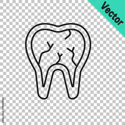 Black line Broken tooth icon isolated on transparent background. Dental problem icon. Dental care symbol. Vector