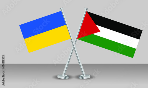 Crossed flags of Ukraine and State of Palestine. Official colors. Correct proportion. Banner design 