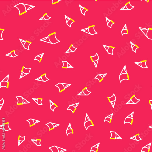 Line Skate park icon isolated seamless pattern on red background. Set of ramp, roller, stairs for a skatepark. Extreme sport. Vector