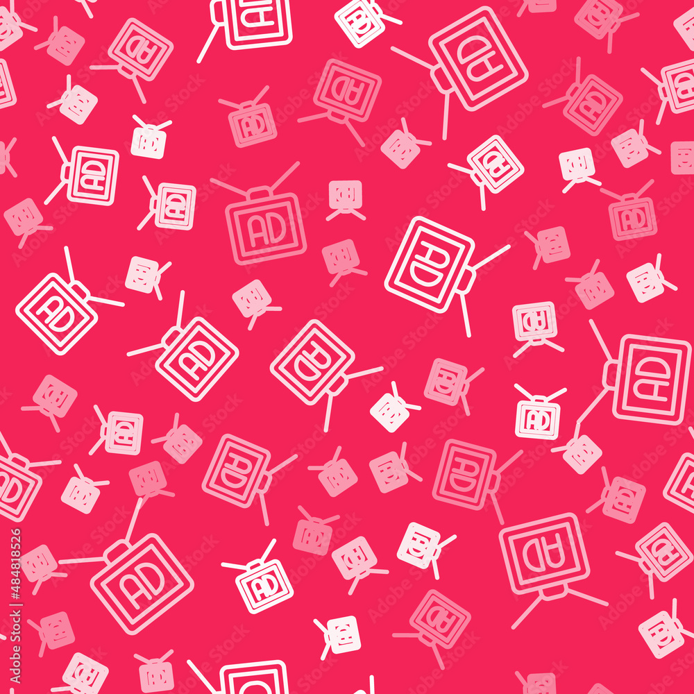 White line Advertising icon isolated seamless pattern on red background. Concept of marketing and promotion process. Responsive ads. Social media advertising. Vector White line Advertising icon isolated seamless pattern on red background. Concept of marketing and promotion process. Responsive ads. Social media advertising. Vector