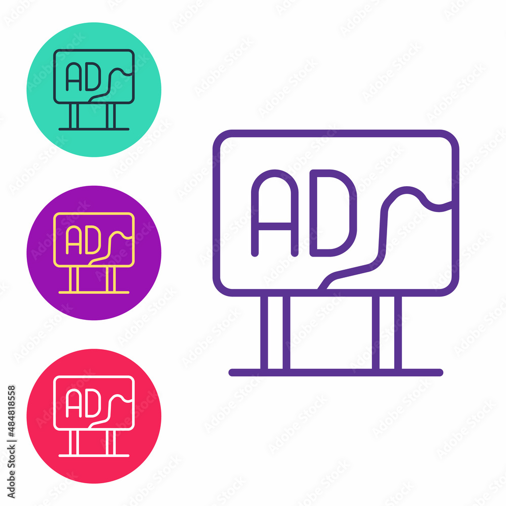 Set line Advertising icon isolated on white background. Concept of marketing and promotion process. Responsive ads. Social media advertising. Set icons colorful. Vector Set line Advertising icon isolated on white background. Concept of marketing and promotion process. Responsive ads. Social media advertising. Set icons colorful. Vector