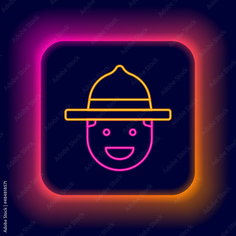 Glowing neon line Canadian ranger hat uniform icon isolated on black background. Colorful outline concept. Vector Glowing neon line Canadian ranger hat uniform icon isolated on black background. Colorful outline concept. Vector