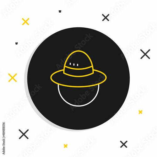 Line Camping hat icon isolated on white background. Beach hat panama. Explorer travelers hat for hunting, hiking, tourism. Colorful outline concept. Vector