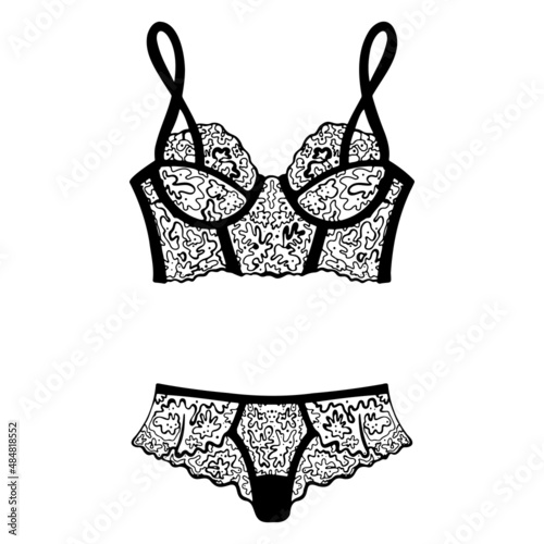 Vector line art illustration of women's underwear, lace, corset, boudoir style