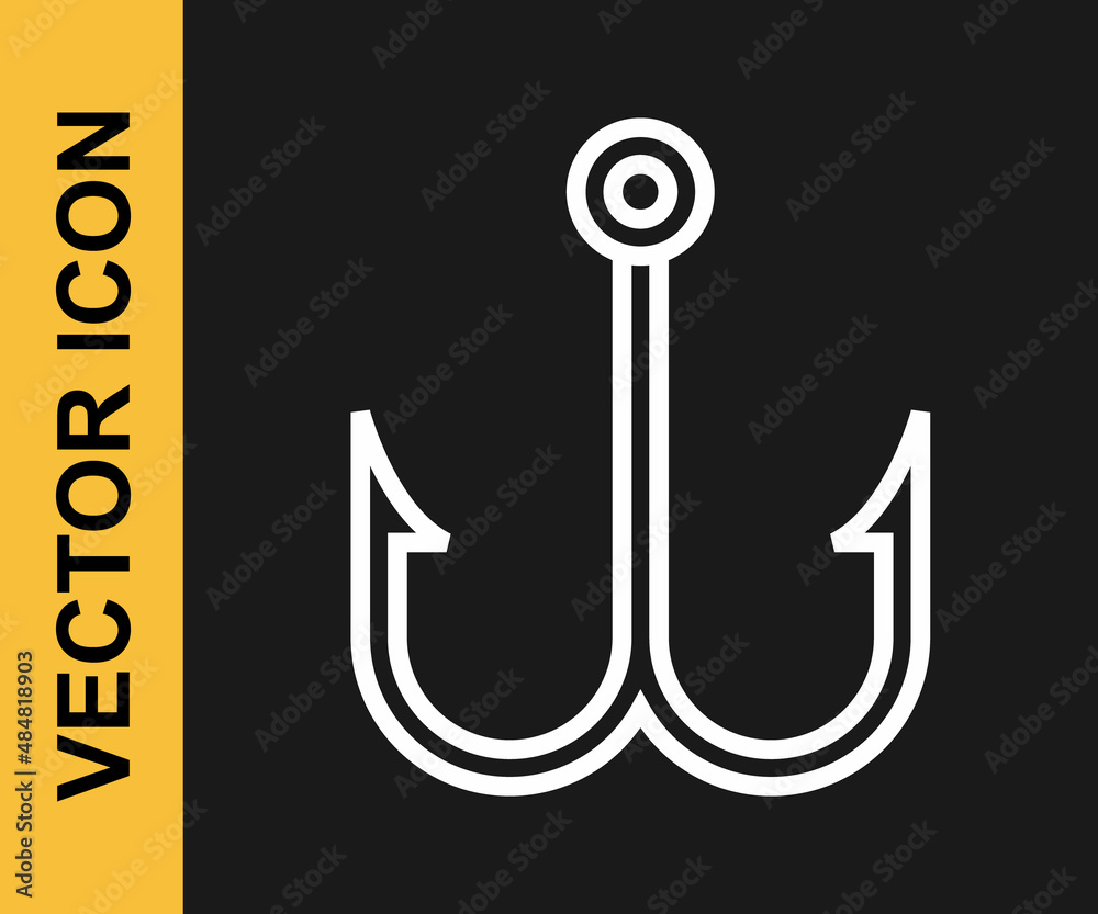 White line Fishing hook icon isolated on black background. Fishing tackle. Vector White line Fishing hook icon isolated on black background. Fishing tackle. Vector