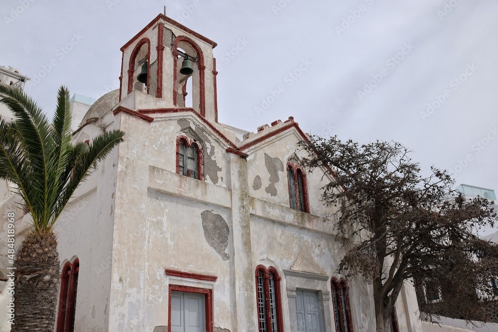 View of a beautiful old Greek orthodox church in Fira Santorini Greece 