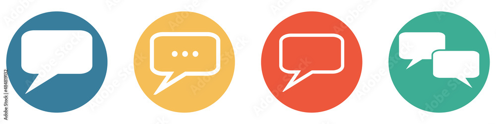 Bunter Banner mit 4 Buttons: Sprechblasen Kommunikation Bunter Banner mit 4 Buttons: Sprechblasen Kommunikation