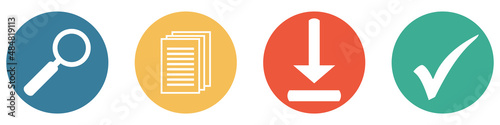 Bunter Banner mit 4 Buttons: Dokumente suchen und runterladen